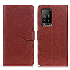 Leather Case Stands Flip Cover Holder A03D for Oppo Reno5 Z 5G Brown