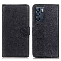 Leather Case Stands Flip Cover Holder A03D for Oppo Reno6 5G Black
