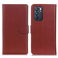 Leather Case Stands Flip Cover Holder A03D for Oppo Reno6 5G Brown