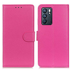 Leather Case Stands Flip Cover Holder A03D for Oppo Reno6 5G Hot Pink