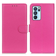 Leather Case Stands Flip Cover Holder A03D for Oppo Reno6 Pro 5G India Hot Pink