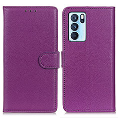 Leather Case Stands Flip Cover Holder A03D for Oppo Reno6 Pro 5G India Purple