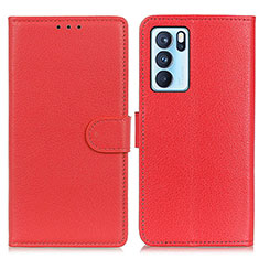 Leather Case Stands Flip Cover Holder A03D for Oppo Reno6 Pro 5G India Red