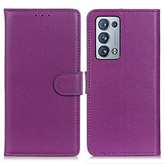 Leather Case Stands Flip Cover Holder A03D for Oppo Reno6 Pro 5G Purple