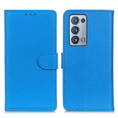 Leather Case Stands Flip Cover Holder A03D for Oppo Reno6 Pro 5G Sky Blue