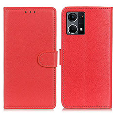 Leather Case Stands Flip Cover Holder A03D for Oppo Reno7 4G Red