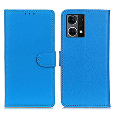 Leather Case Stands Flip Cover Holder A03D for Oppo Reno7 4G Sky Blue