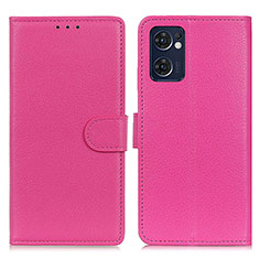 Leather Case Stands Flip Cover Holder A03D for Oppo Reno7 5G Hot Pink