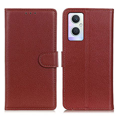 Leather Case Stands Flip Cover Holder A03D for Oppo Reno7 Lite 5G Brown