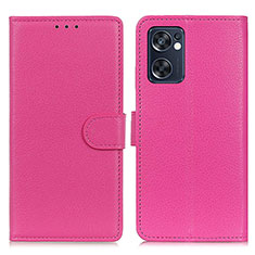 Leather Case Stands Flip Cover Holder A03D for Oppo Reno7 SE 5G Hot Pink