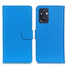 Leather Case Stands Flip Cover Holder A03D for Oppo Reno7 SE 5G Sky Blue
