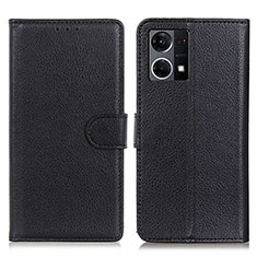 Leather Case Stands Flip Cover Holder A03D for Oppo Reno8 4G Black