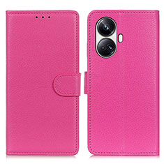 Leather Case Stands Flip Cover Holder A03D for Realme 10 Pro+ Plus 5G Hot Pink
