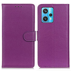 Leather Case Stands Flip Cover Holder A03D for Realme 9 4G Purple