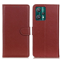 Leather Case Stands Flip Cover Holder A03D for Realme Q5 5G Brown