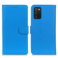 Leather Case Stands Flip Cover Holder A03D for Samsung Galaxy A02s Sky Blue