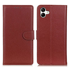 Leather Case Stands Flip Cover Holder A03D for Samsung Galaxy M04 Brown