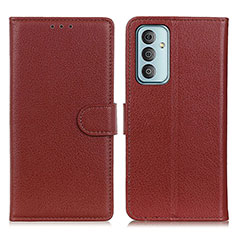 Leather Case Stands Flip Cover Holder A03D for Samsung Galaxy M23 5G Brown
