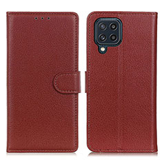 Leather Case Stands Flip Cover Holder A03D for Samsung Galaxy M32 4G Brown