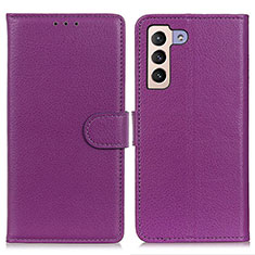 Leather Case Stands Flip Cover Holder A03D for Samsung Galaxy S21 FE 5G Purple
