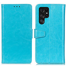 Leather Case Stands Flip Cover Holder A03D for Samsung Galaxy S21 Ultra 5G Sky Blue