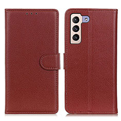 Leather Case Stands Flip Cover Holder A03D for Samsung Galaxy S22 5G Brown