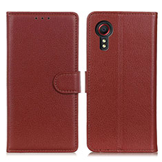 Leather Case Stands Flip Cover Holder A03D for Samsung Galaxy XCover 5 SM-G525F Brown