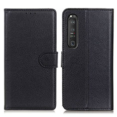 Leather Case Stands Flip Cover Holder A03D for Sony Xperia 1 III Black