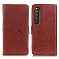 Leather Case Stands Flip Cover Holder A03D for Sony Xperia 1 III Brown
