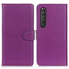 Leather Case Stands Flip Cover Holder A03D for Sony Xperia 1 III Purple
