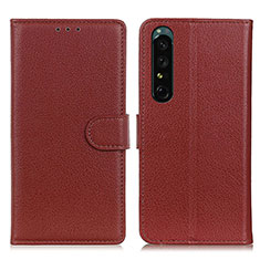 Leather Case Stands Flip Cover Holder A03D for Sony Xperia 1 V Brown