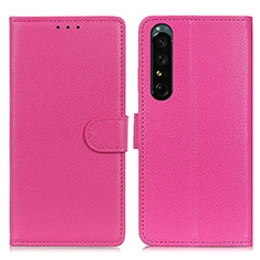 Leather Case Stands Flip Cover Holder A03D for Sony Xperia 1 V Hot Pink
