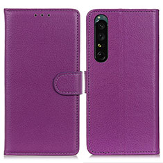 Leather Case Stands Flip Cover Holder A03D for Sony Xperia 1 V Purple