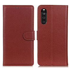 Leather Case Stands Flip Cover Holder A03D for Sony Xperia 10 III Brown