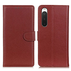 Leather Case Stands Flip Cover Holder A03D for Sony Xperia 10 IV Brown