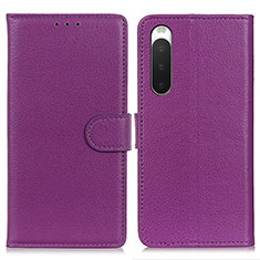 Leather Case Stands Flip Cover Holder A03D for Sony Xperia 10 IV Purple