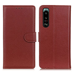 Leather Case Stands Flip Cover Holder A03D for Sony Xperia 5 III Brown