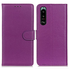 Leather Case Stands Flip Cover Holder A03D for Sony Xperia 5 III Purple