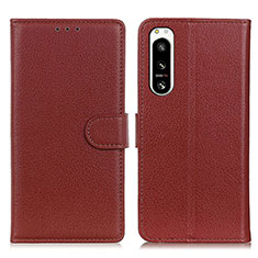 Leather Case Stands Flip Cover Holder A03D for Sony Xperia 5 IV Brown