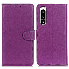 Leather Case Stands Flip Cover Holder A03D for Sony Xperia 5 IV Purple