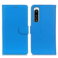 Leather Case Stands Flip Cover Holder A03D for Sony Xperia 5 IV Sky Blue