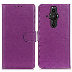 Leather Case Stands Flip Cover Holder A03D for Sony Xperia PRO-I Purple