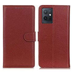 Leather Case Stands Flip Cover Holder A03D for Vivo iQOO Z6 5G Brown