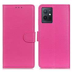 Leather Case Stands Flip Cover Holder A03D for Vivo iQOO Z6 5G Hot Pink