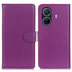 Leather Case Stands Flip Cover Holder A03D for Vivo T1 Pro 5G Purple