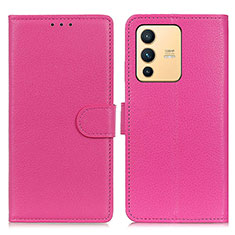 Leather Case Stands Flip Cover Holder A03D for Vivo V23 5G Hot Pink