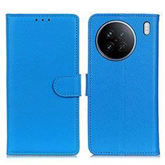 Leather Case Stands Flip Cover Holder A03D for Vivo X90 5G Sky Blue