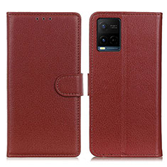 Leather Case Stands Flip Cover Holder A03D for Vivo Y21e Brown