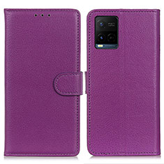Leather Case Stands Flip Cover Holder A03D for Vivo Y21e Purple