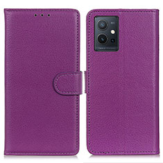 Leather Case Stands Flip Cover Holder A03D for Vivo Y52t 5G Purple